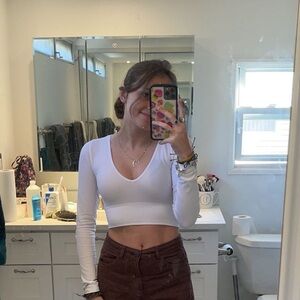 dynamite white sonia seamless long sleeve v neck crop top